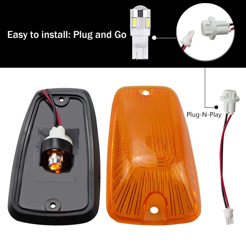 Tresound Cab Maker Roof Running Light Cover Base + 5X Amber T10 194 168 5050 LED Light Bulbs for Chevy/GMC C1500 C2500 C3500 K1500 K2500 K3500 1988-2000 Pickup Trucks 264159BK - Image 2